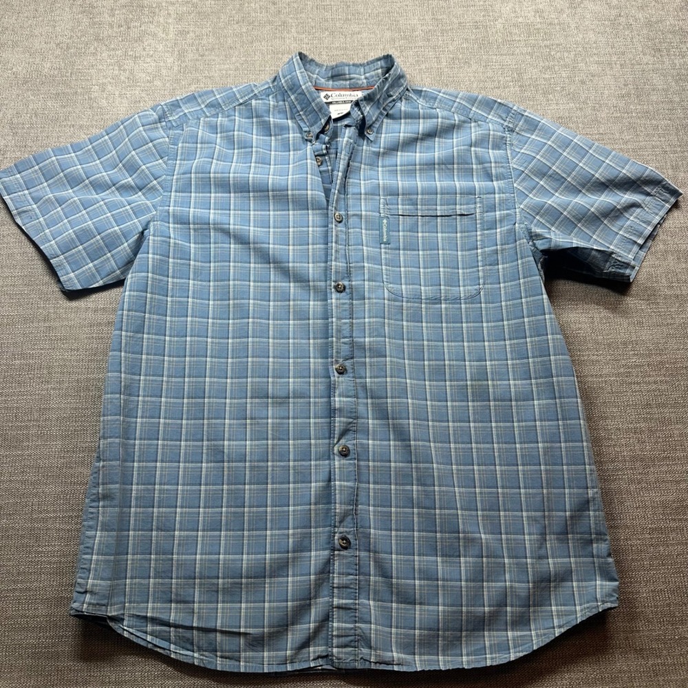 Columbia Button Down Shirt‎ Mens Large Blue Plaid Short Sleeve